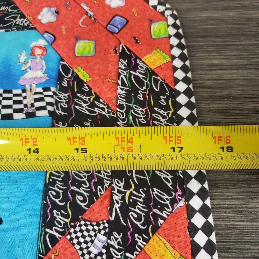 Set‎ Of 2 Bistro Chef Fabric Placements Long Arm Quilted Diner Checkered Kitschy